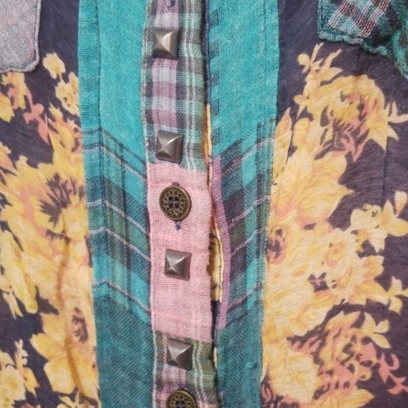 Miss Me button Down mixed media top - Picture 6 of 6